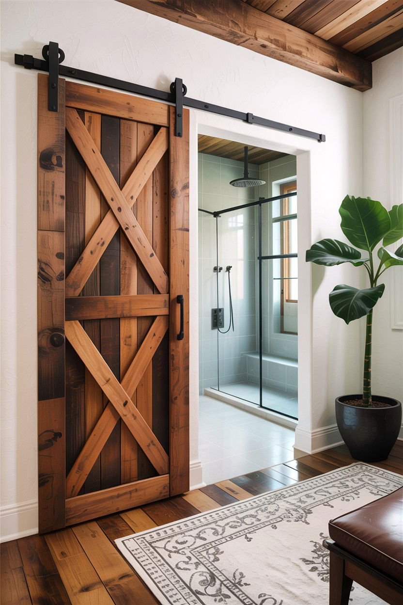 Oversized barn door - 30 bathroom barn door ideas