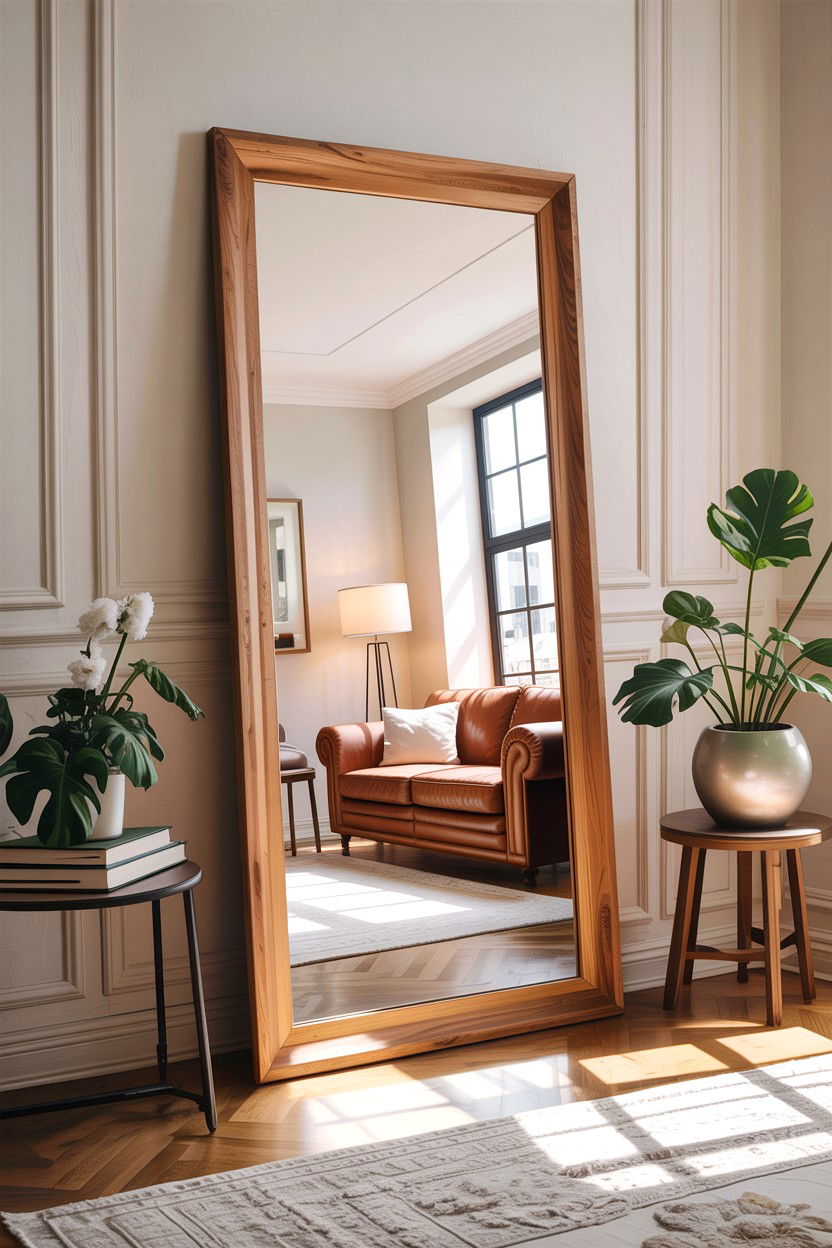 Oversized floor mirror - 30 DIY living room ideas