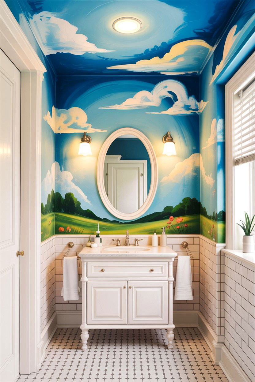 Painted Bathroom Mural - 30 bathroom ceiling statement ideas