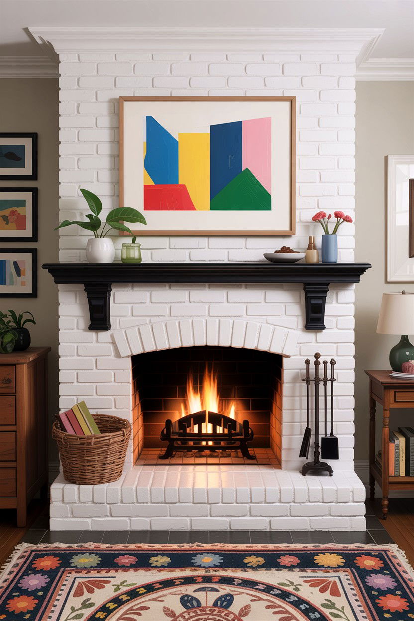 Painted Brick Fireplace - 30 living room fireplace surround ideas