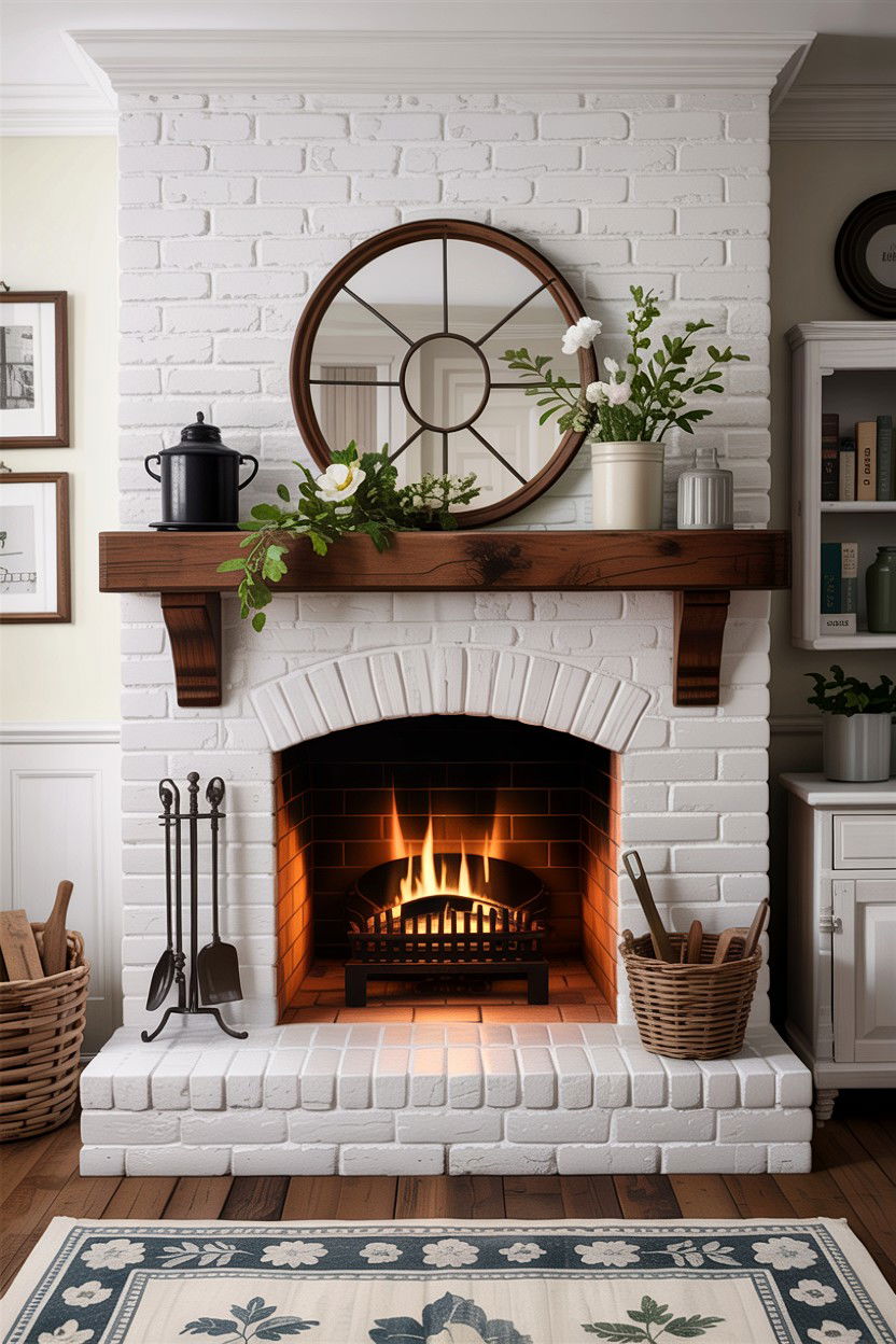 Painted Brick Fireplace - 30 fixer upper living room ideas