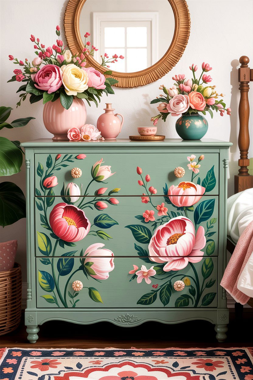 Painted Floral Dresser - 30 bedroom vintage dressers