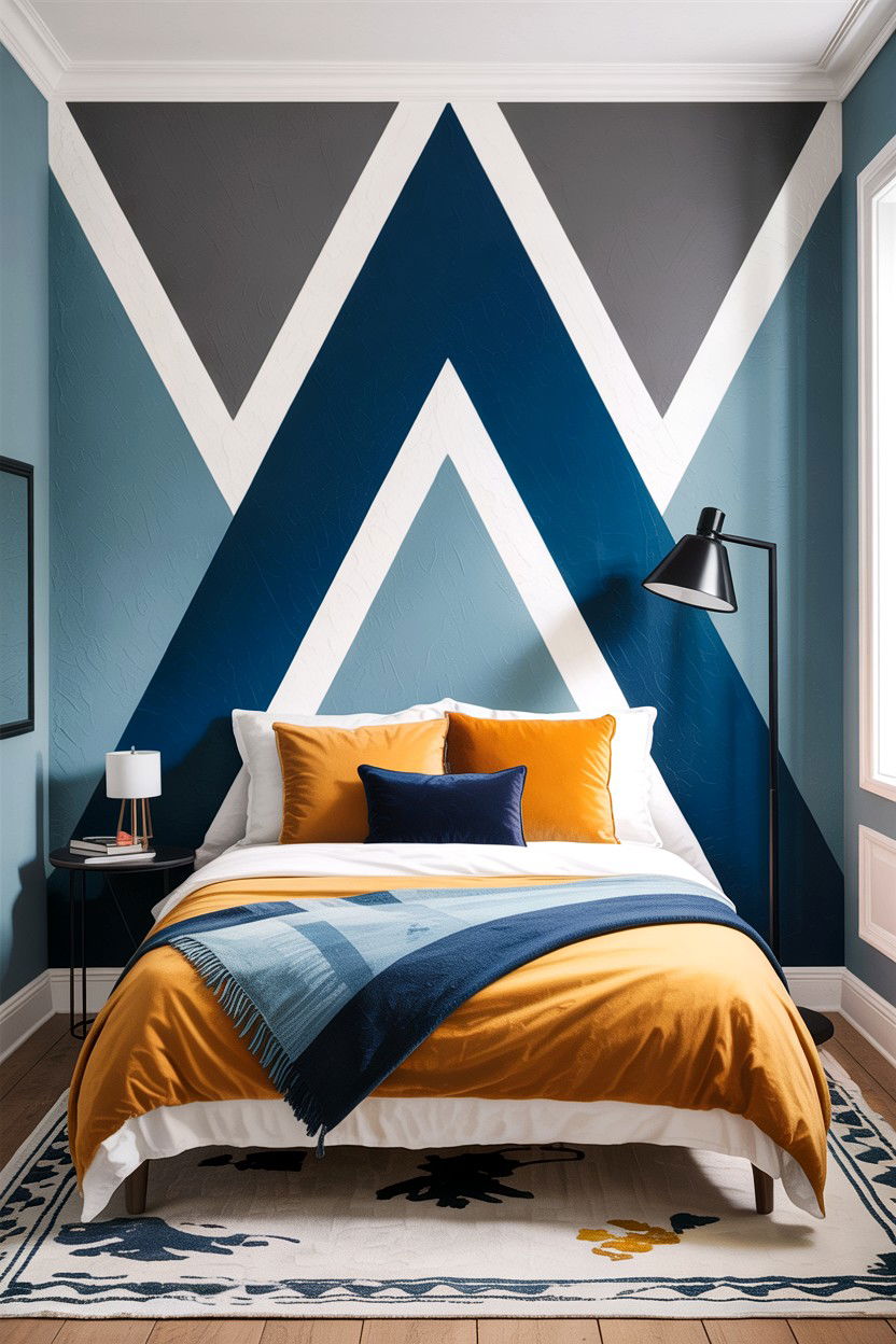 Painted Triangle Accent Wall - 30 bedroom geometric wall designs