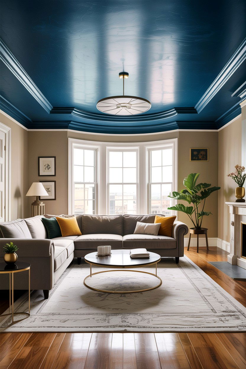 Painted ceiling living room - 30 living room fifth wall ideas