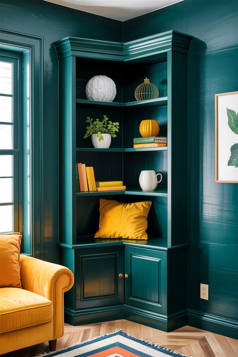 Painted corner shelf unit - 30 living room corner shelf ideas