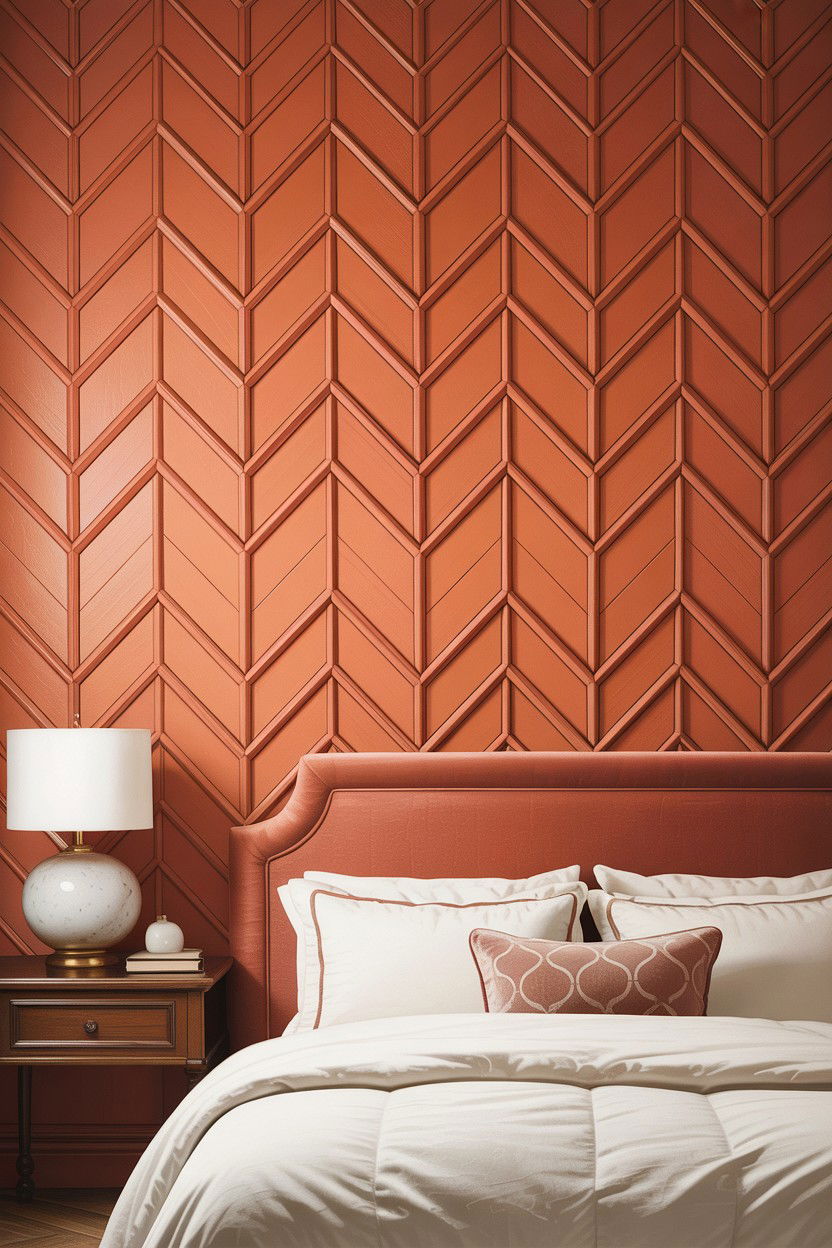 Painted herringbone pattern wall - 30 bedroom herringbone wall ideas