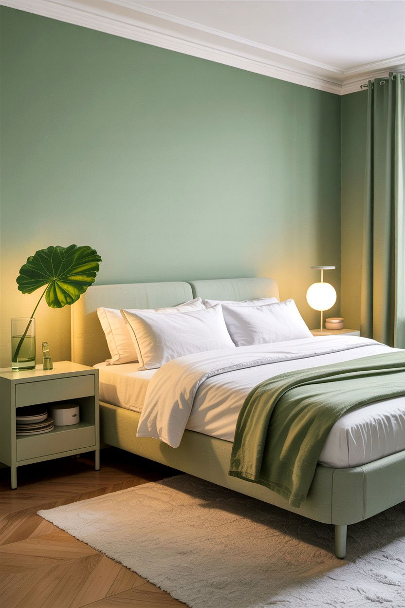 Pale green minimalist bedroom - 30 green and white bedroom ideas