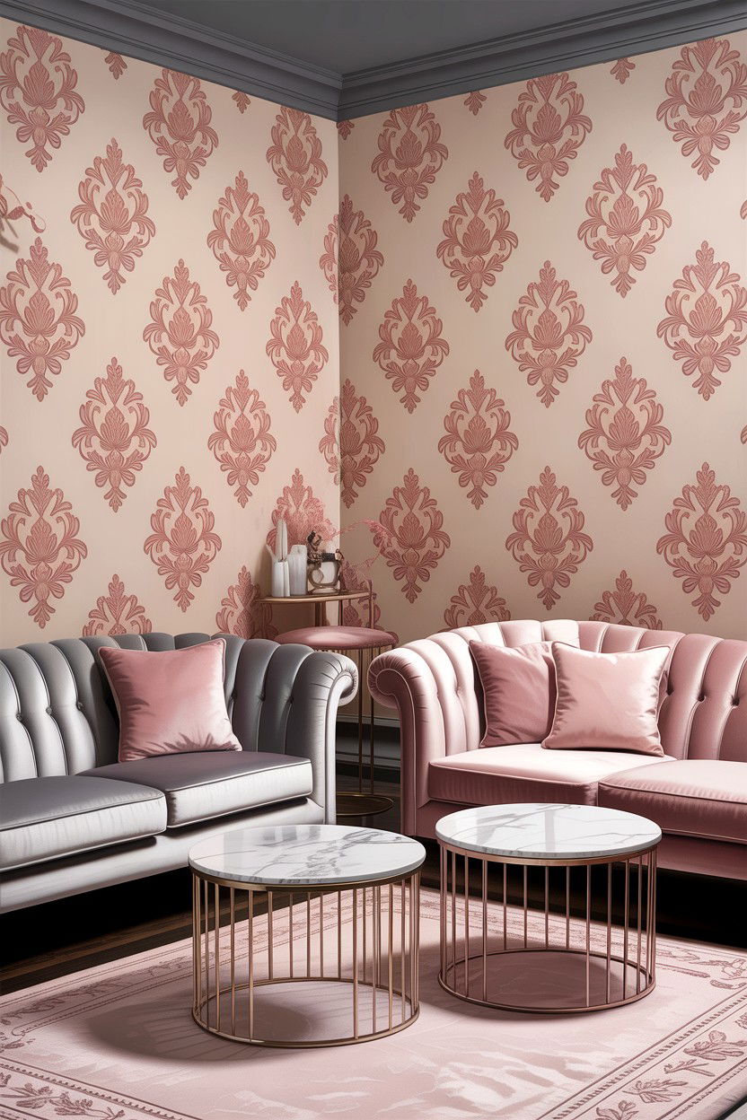 Pale pink damask wallpaper - 30 living room damask wallpapers
