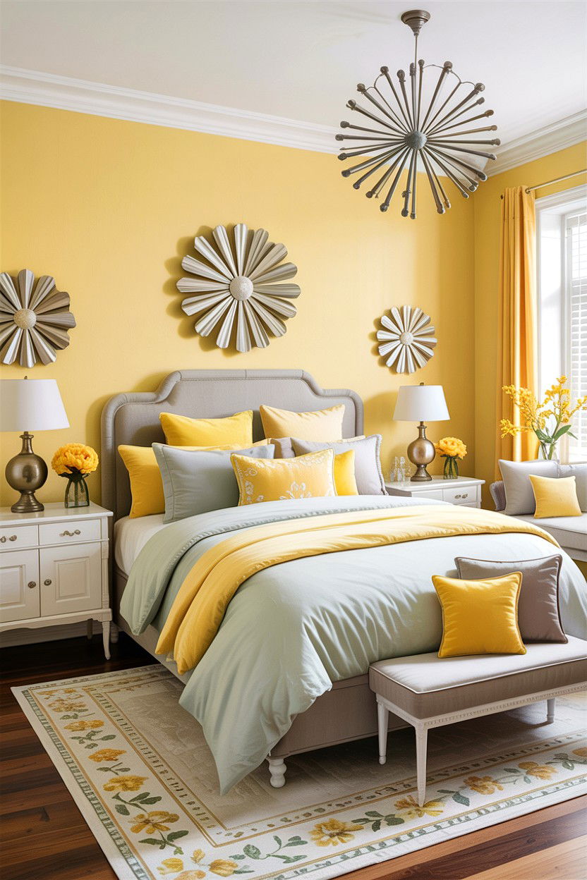Pale yellow and light grey bedroom - 30 bedroom color schemes