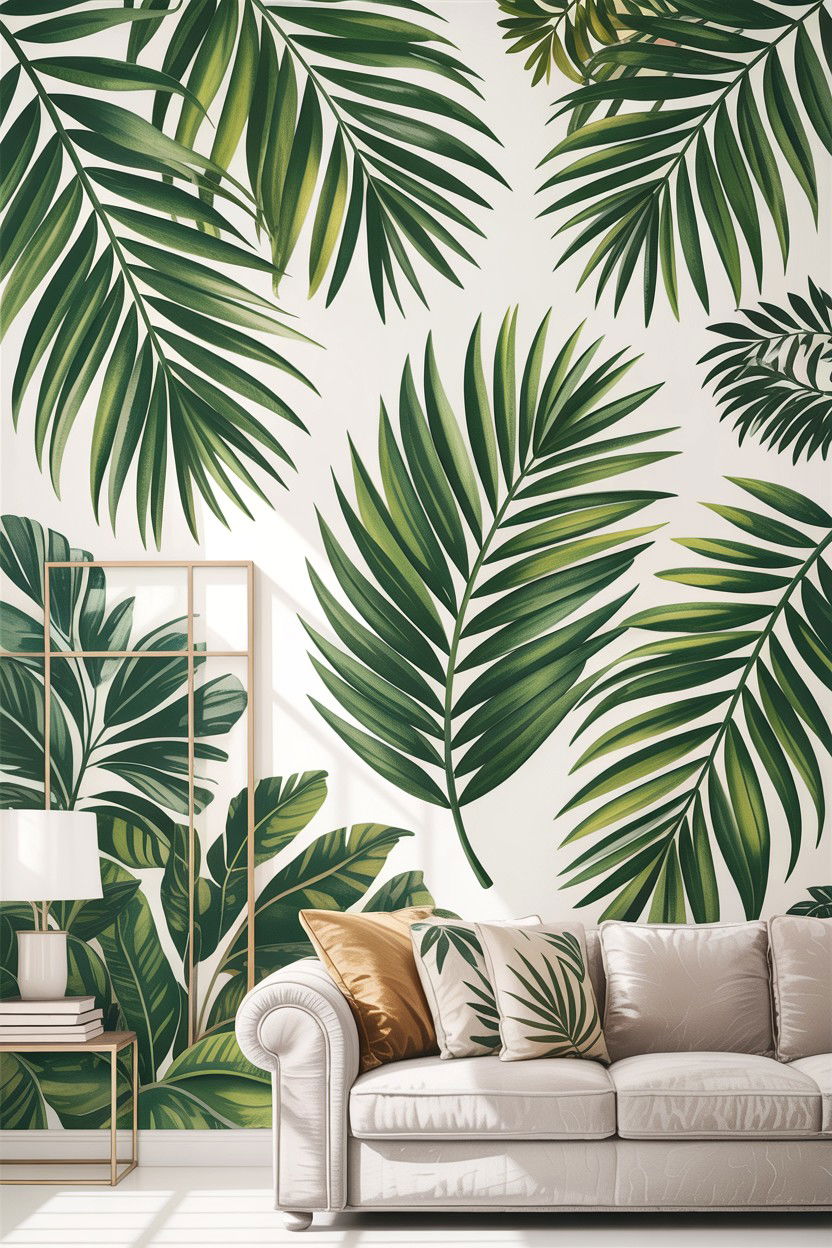 Palm Leaf Wallpaper - 30 Hollywood living room ideas