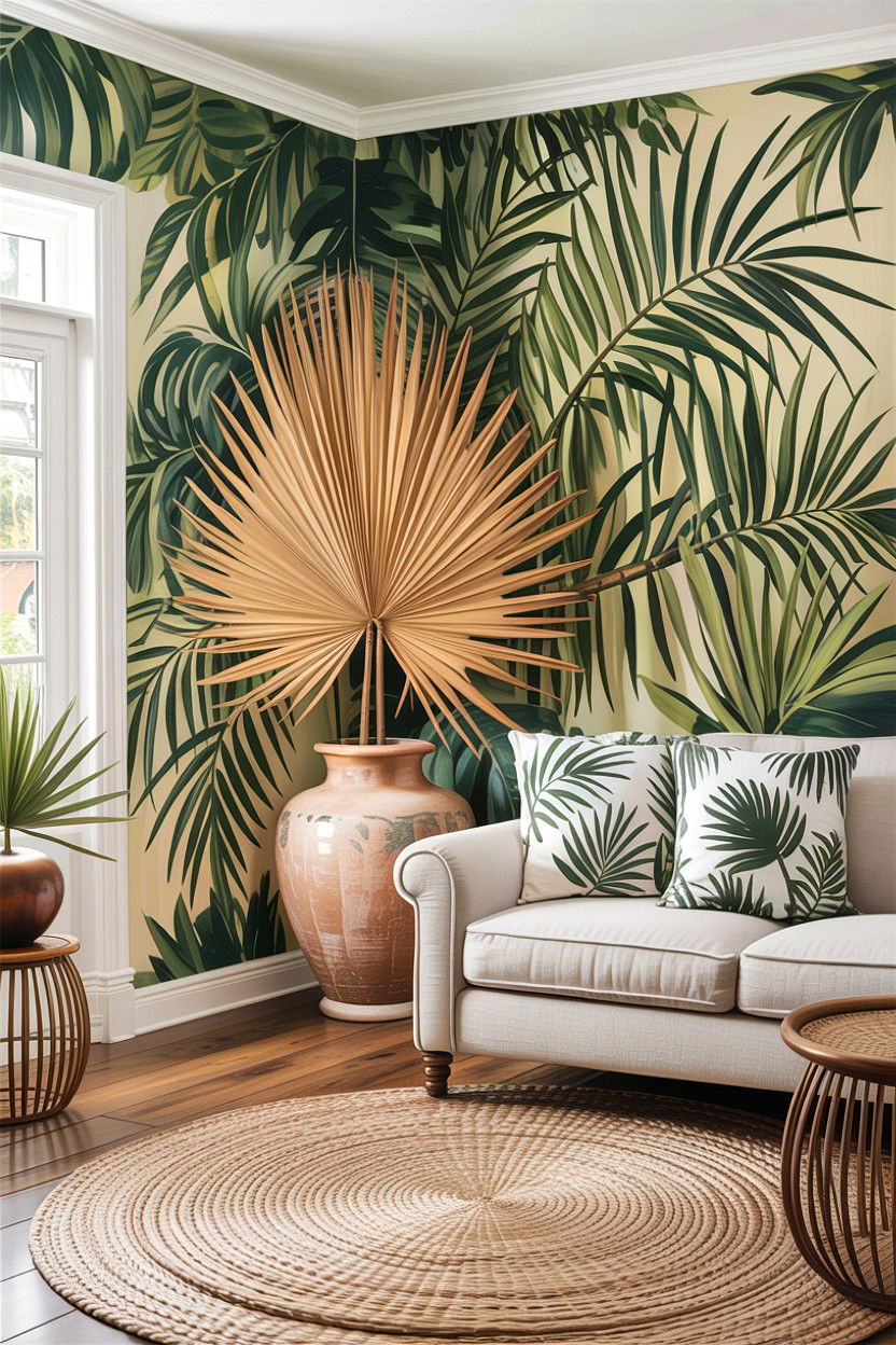 Palm leaf decor living room - 30 jungle living room ideas