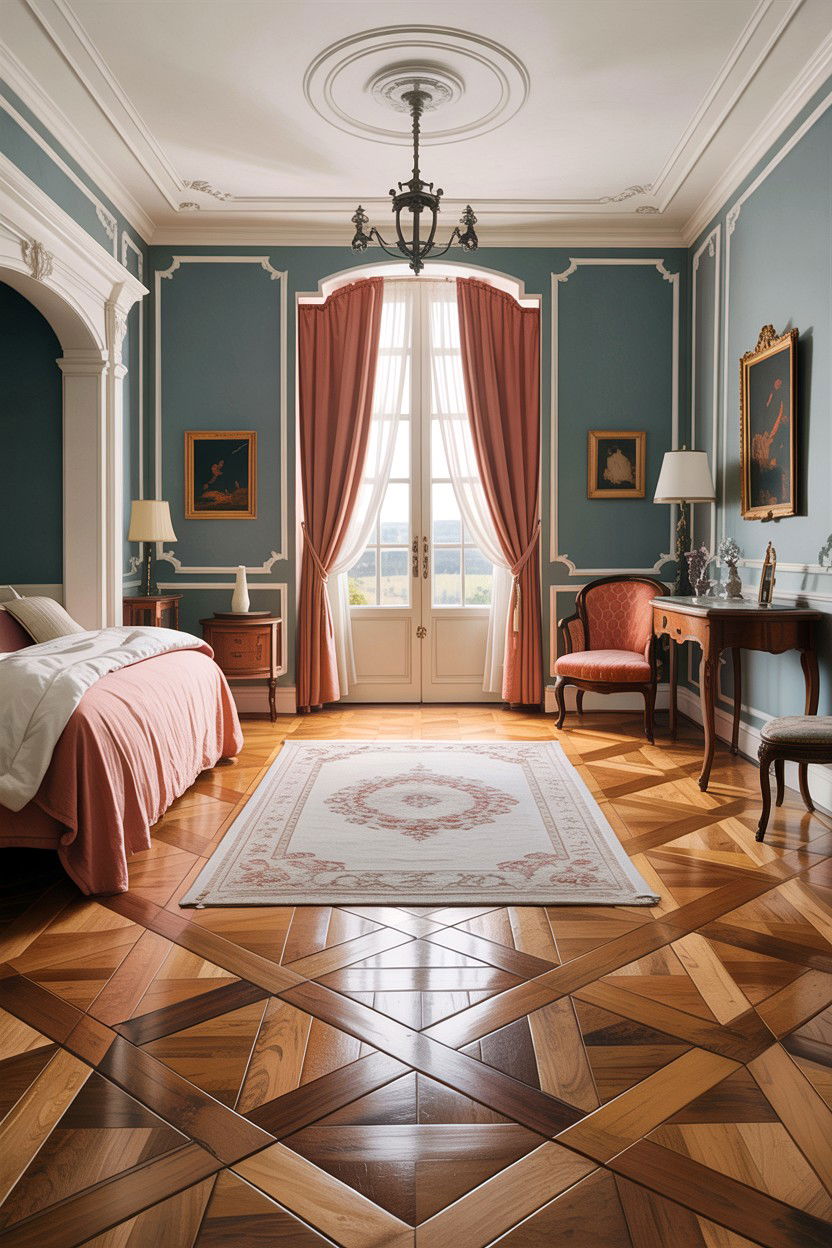 Parquet Wood Floor - 30 French country bedroom ideas