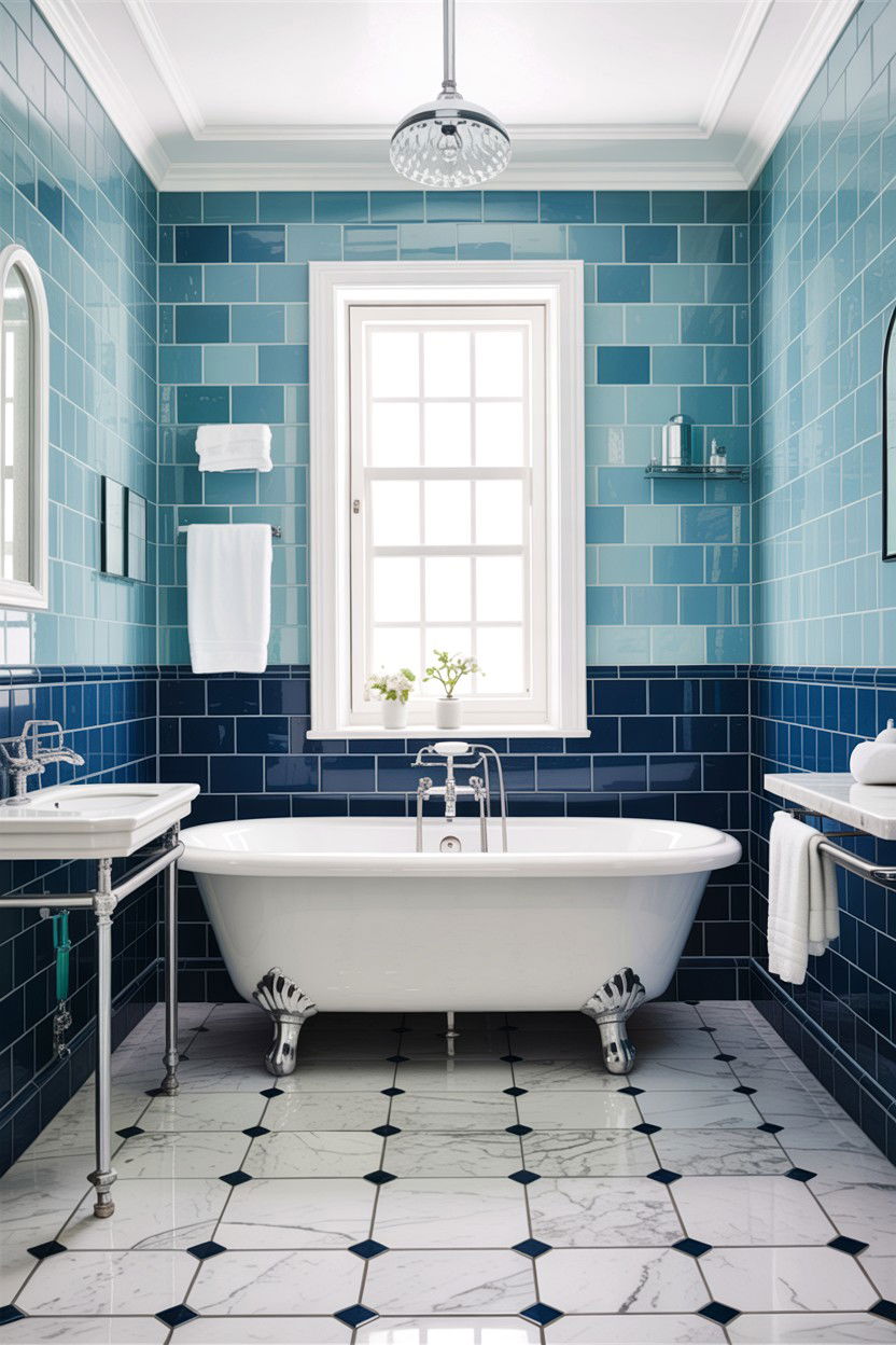 Pastel Blue Tile Dark Blue Grout - 30 contrasting grout bathroom ideas
