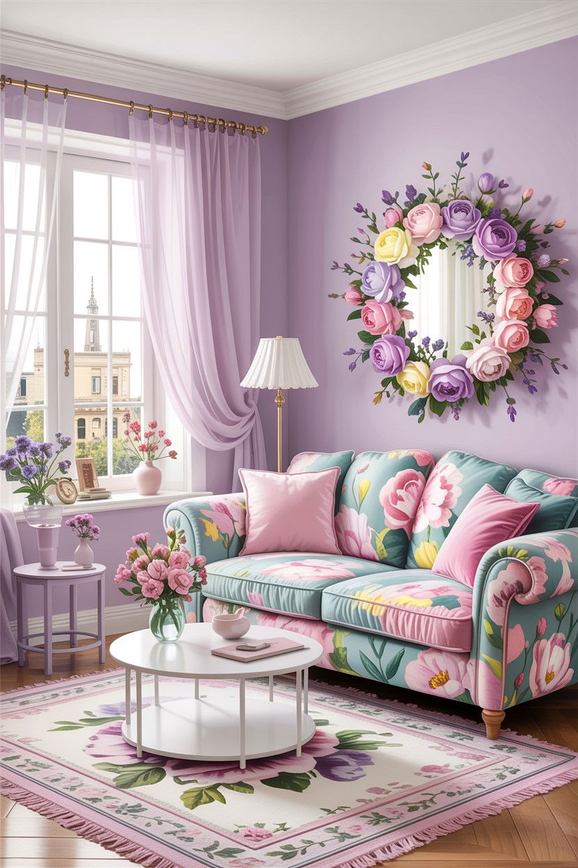 Pastel Floral Sofa - 30 floral themed living room ideas