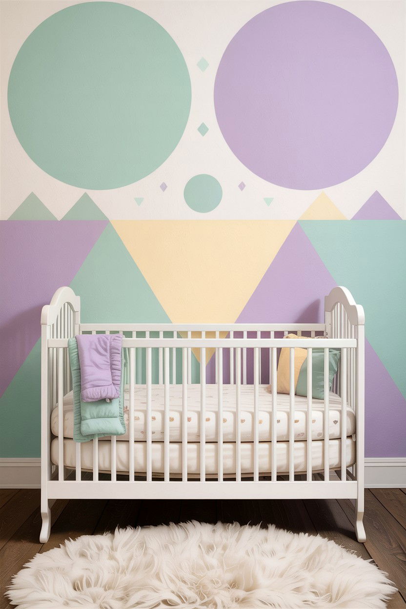 Pastel Geometric Nursery Wall - 30 bedroom geometric wall designs