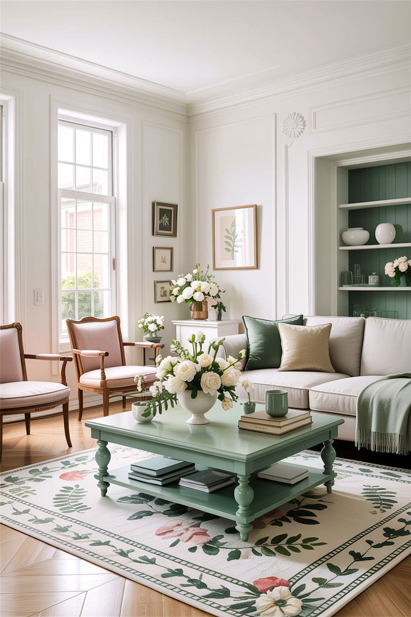 Pastel Green White Living Room - 30 green and white living room ideas