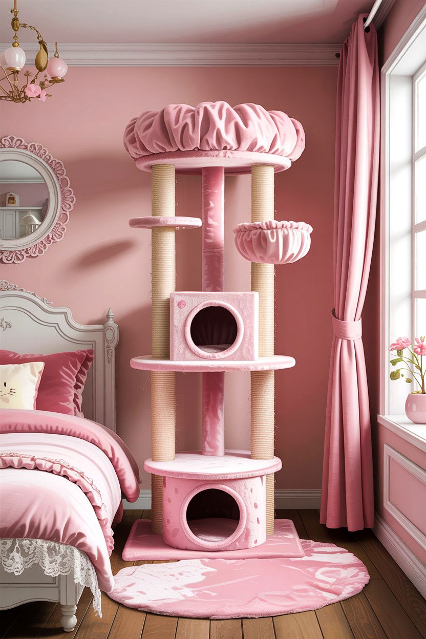 Pastel Pink Cat Tree - 30 cat tree bedroom ideas