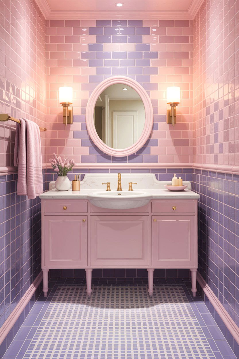 Pastel glass mosaic guest bath - 30 glass mosaic bathroom ideas