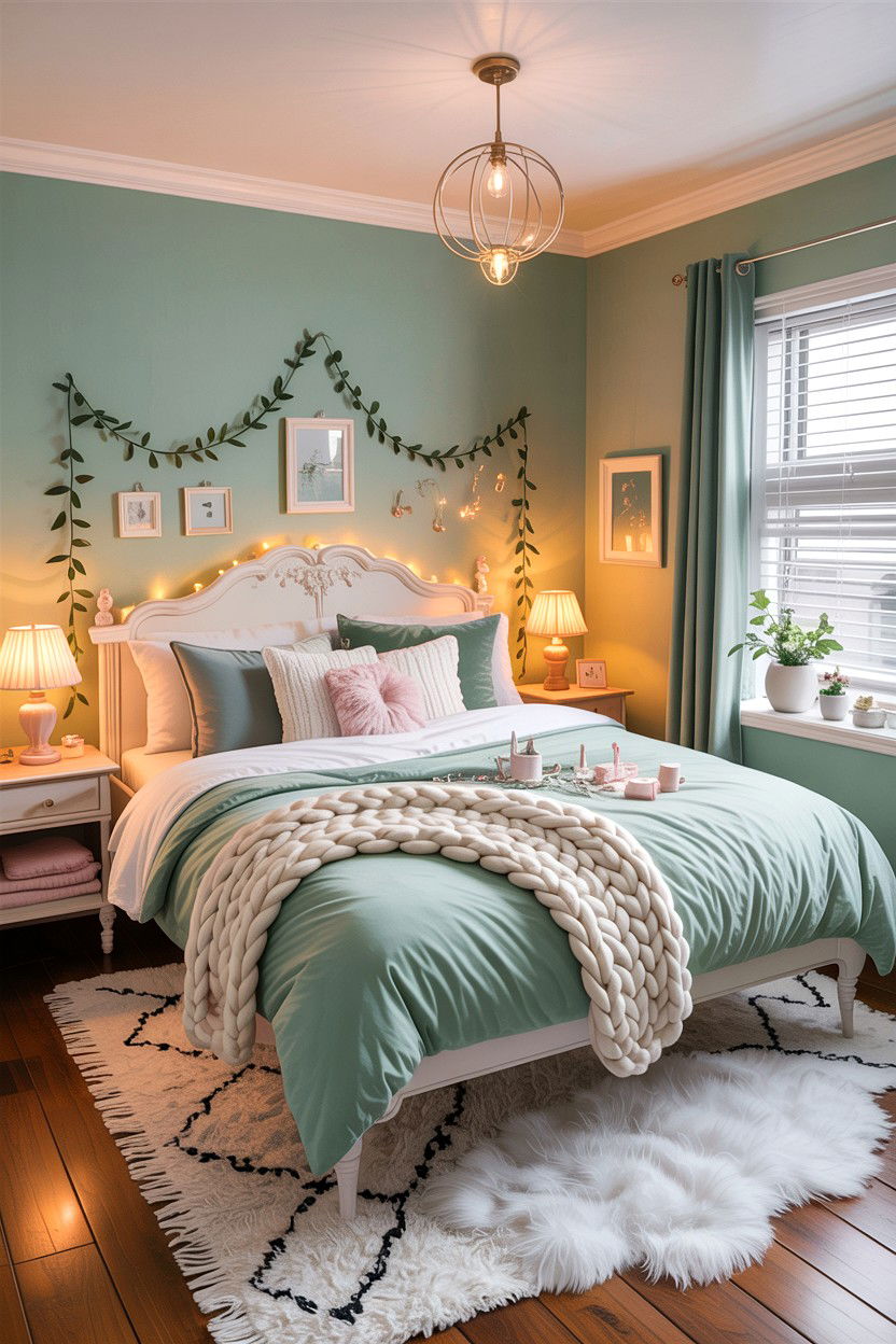 Pastel green aesthetic bedroom - 30 green and white bedroom ideas