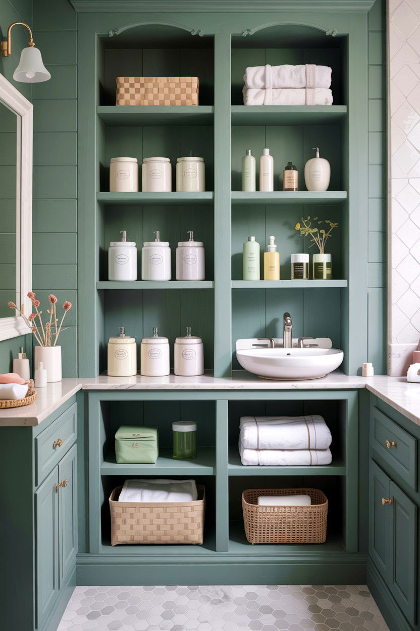 Pastel green bathroom storage - 30 green bathroom ideas