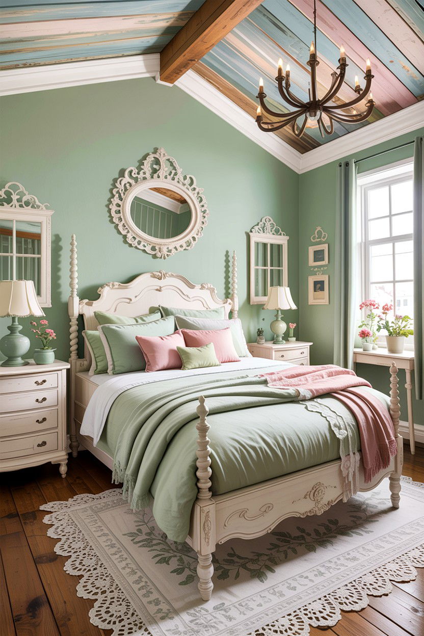 Pastel green bedroom - 30 rustic green bedroom ideas