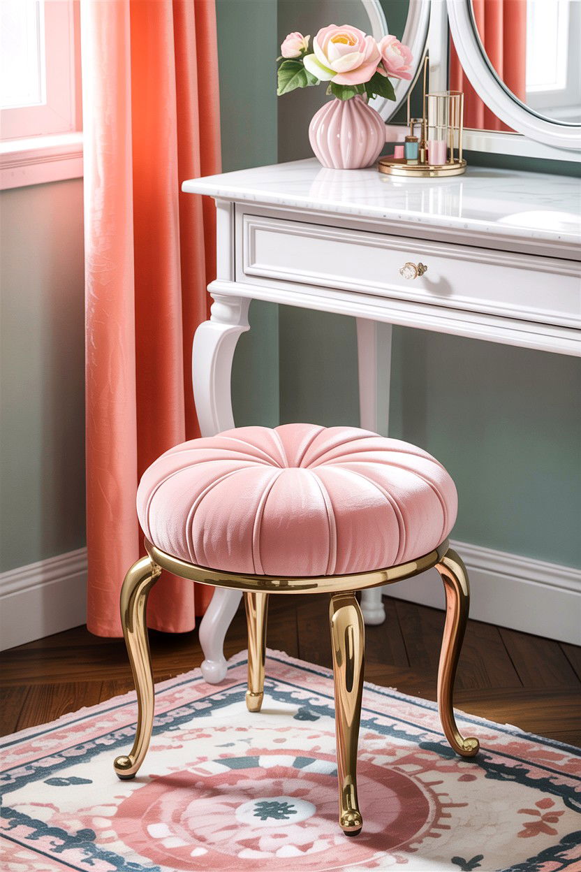 Pastel vintage vanity stool - 30 bedroom vintage vanity ideas
