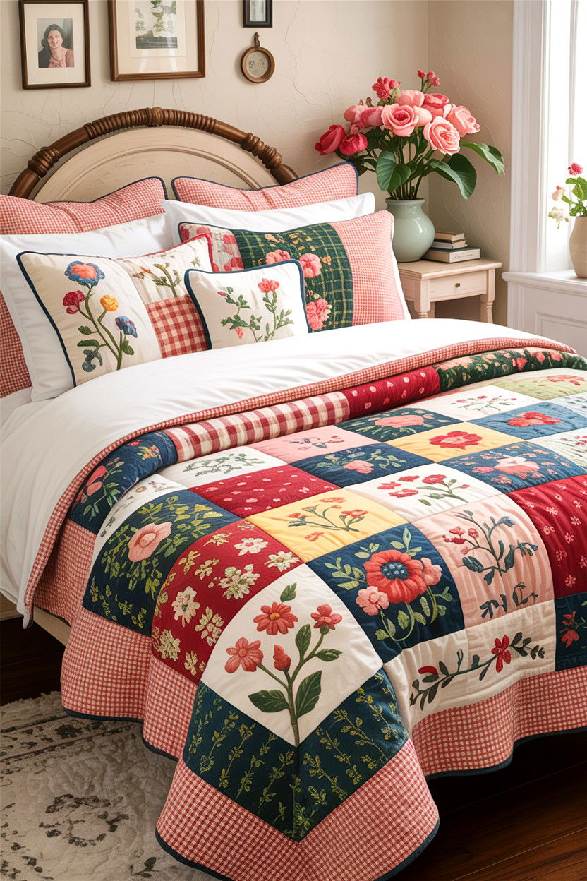 Patchwork Quilt Bedding - 30 cottage core bedroom ideas