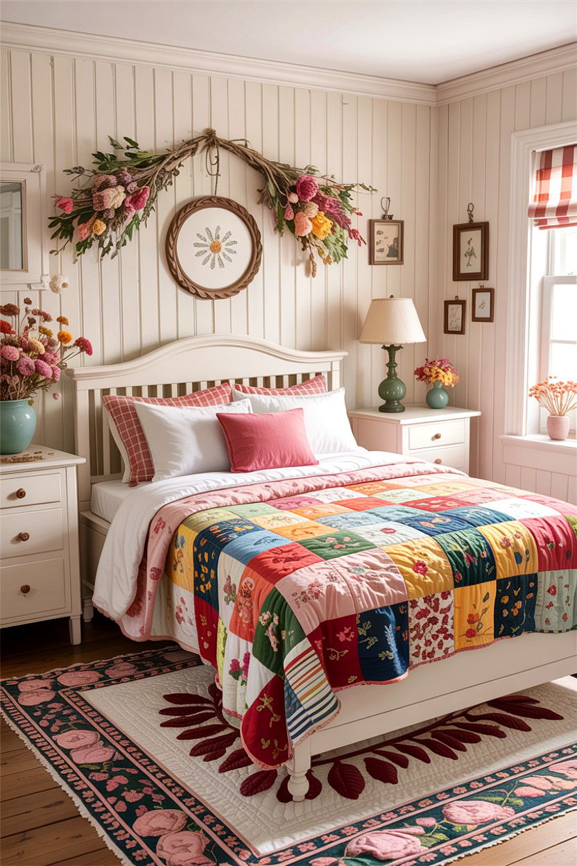 Patchwork Quilt Cottagecore Bedroom - 30 handcrafted bedroom ideas