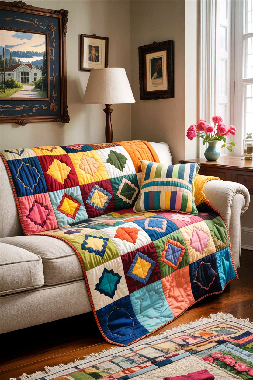 Patchwork Quilt Throw - 30 handmade living room ideas