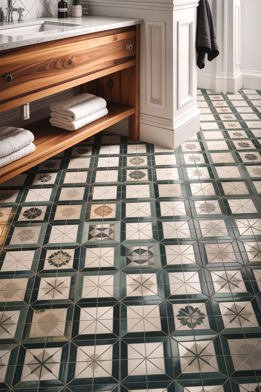 Patterned Cement Floor Tile - 30 industrial bathroom ideas