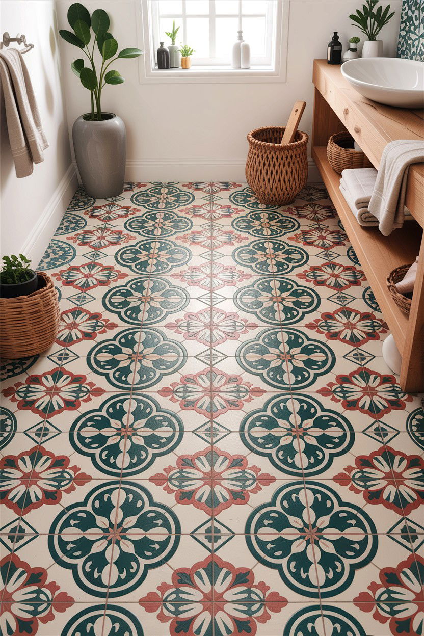 Patterned Cement Floor Tile - 30 heated bathroom floor ideas