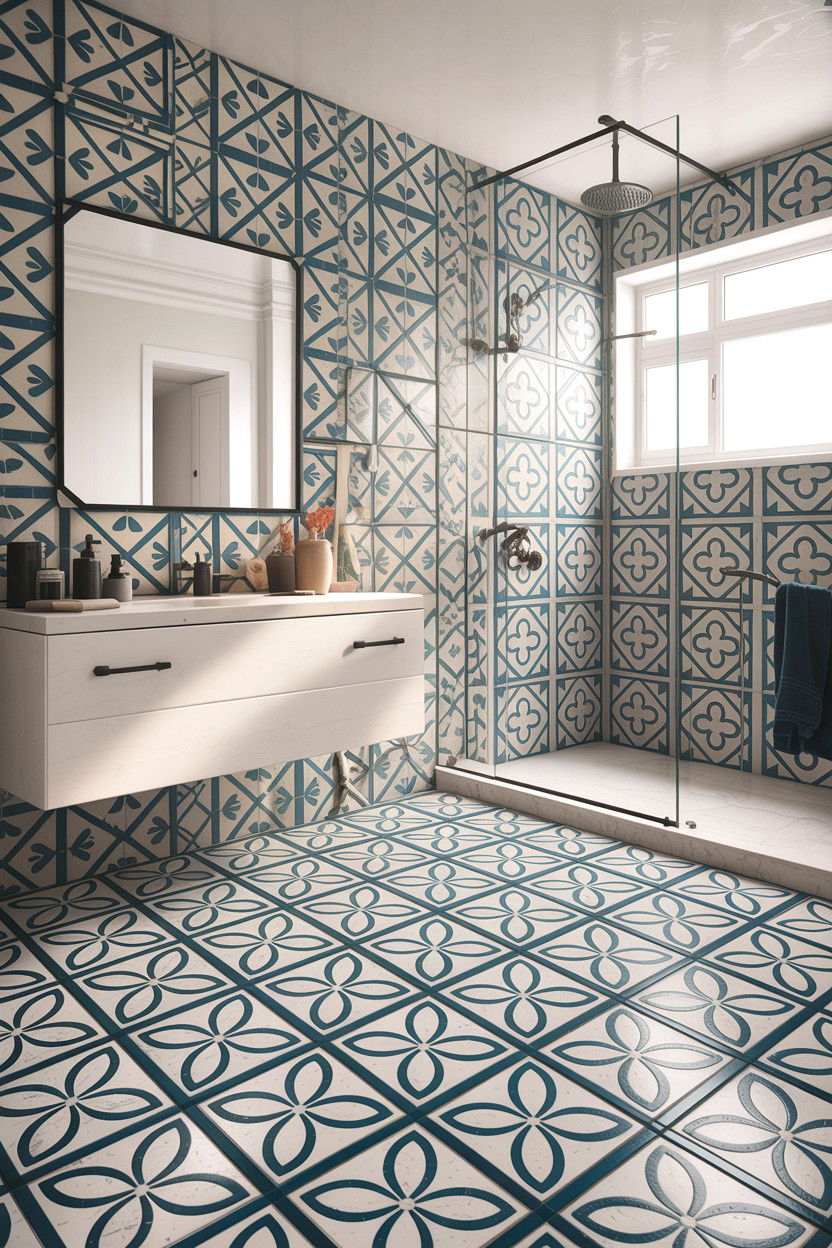 Patterned Floor Tile - 30 en-suite bathroom ideas