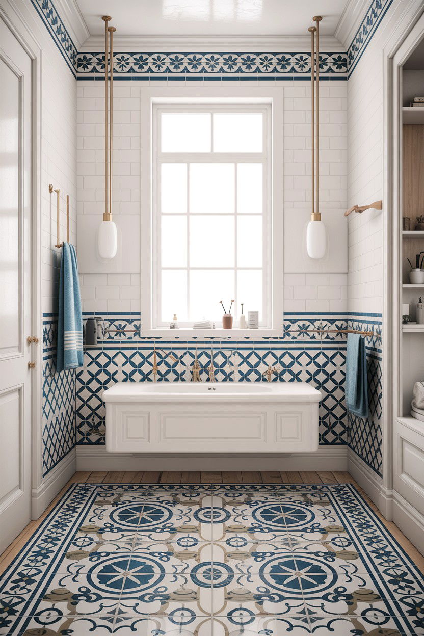 Patterned Tile Baseboard - 30 bathroom baseboard ideas