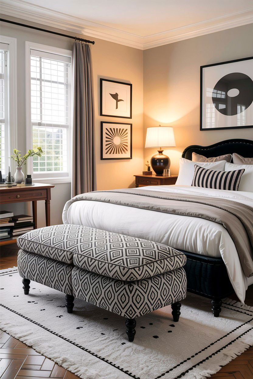 Patterned Upholstered Ottoman - 30 bedroom ottomans