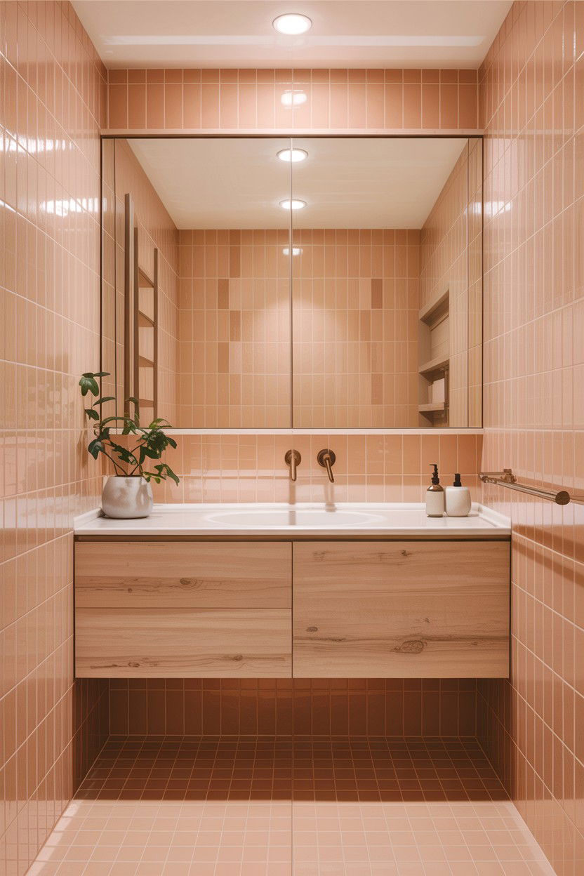 Peach grout minimalist bathroom - 30 colored grout bathroom ideas