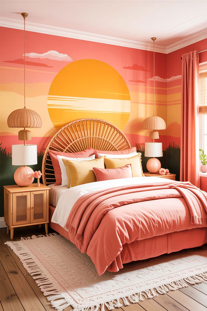 Peach pink bedroom - 30 bedroom pink walls
