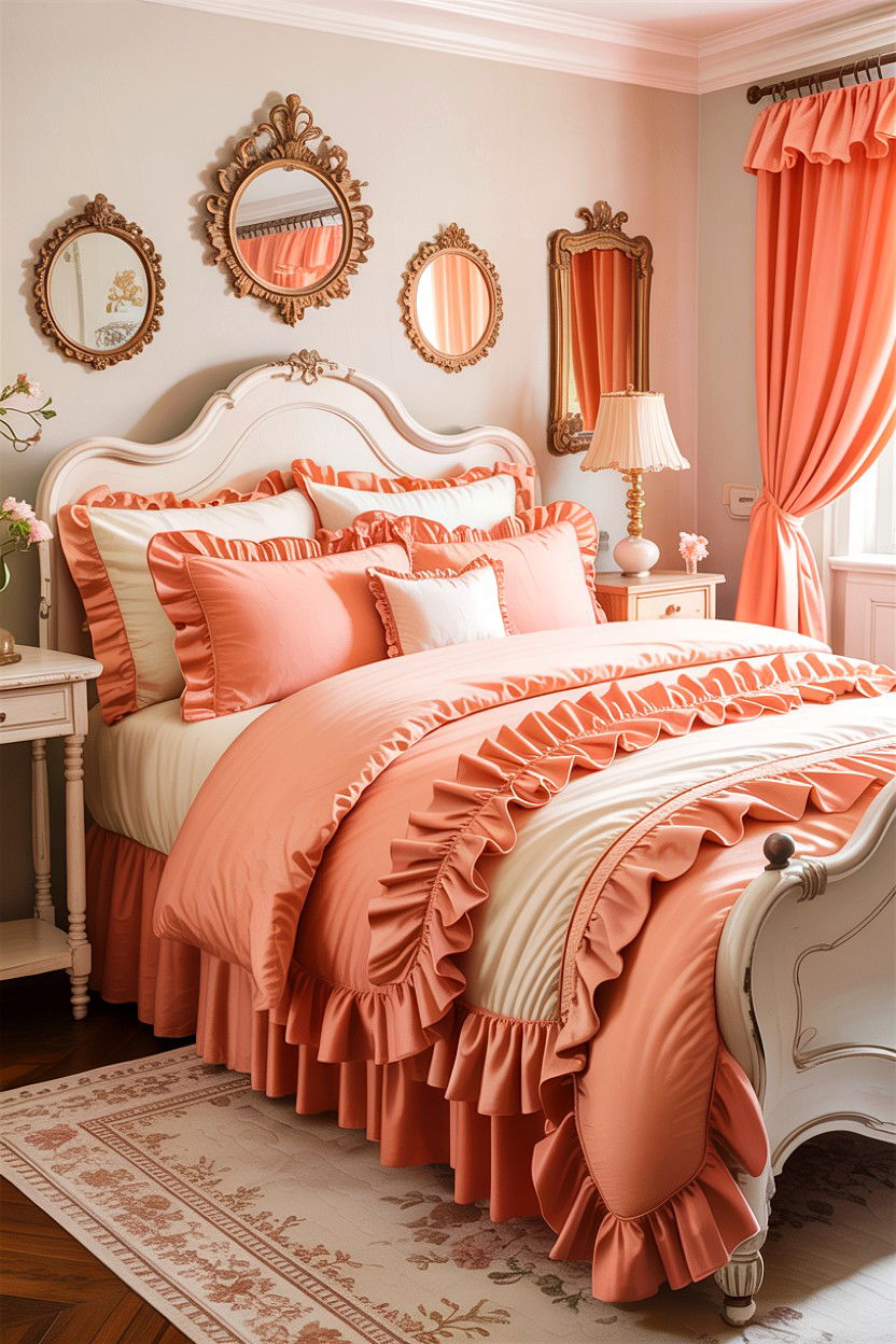 Peach ruffled bedding set - 30 bedroom bedding sets