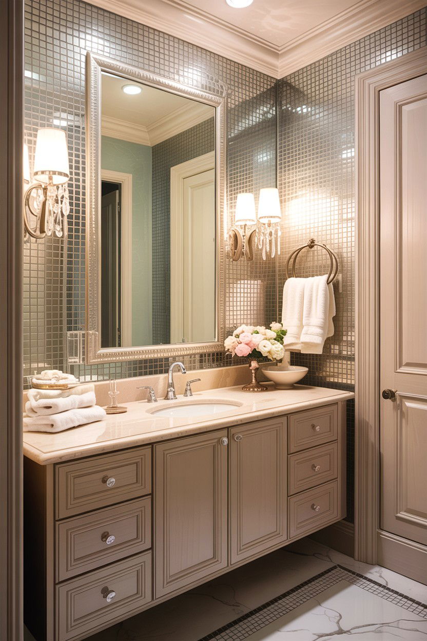 Pearlescent glass mosaic master bath - 30 glass mosaic bathroom ideas