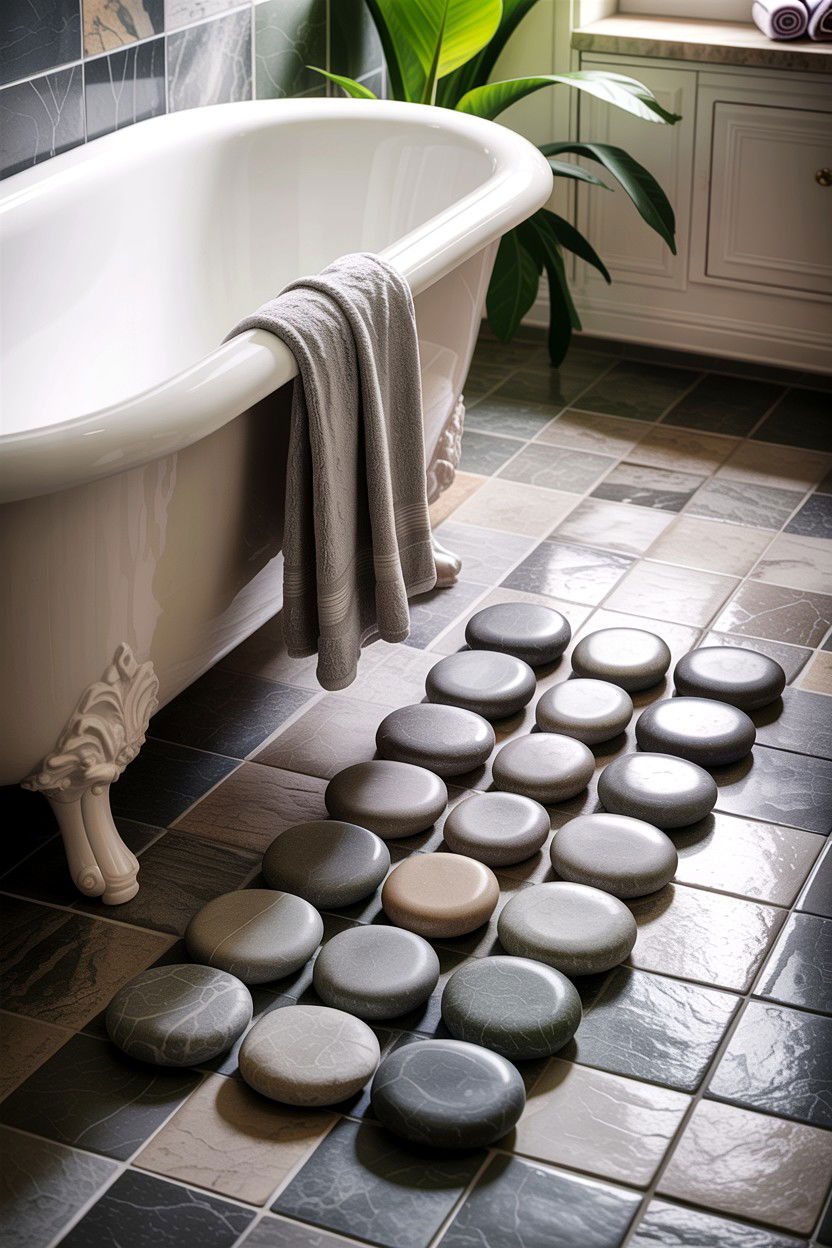 Pebble Bath Mat - 30 DIY bathroom decor ideas