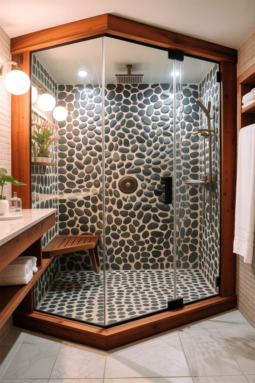 Pebble Floor Shower - 30 high-end bathroom ideas