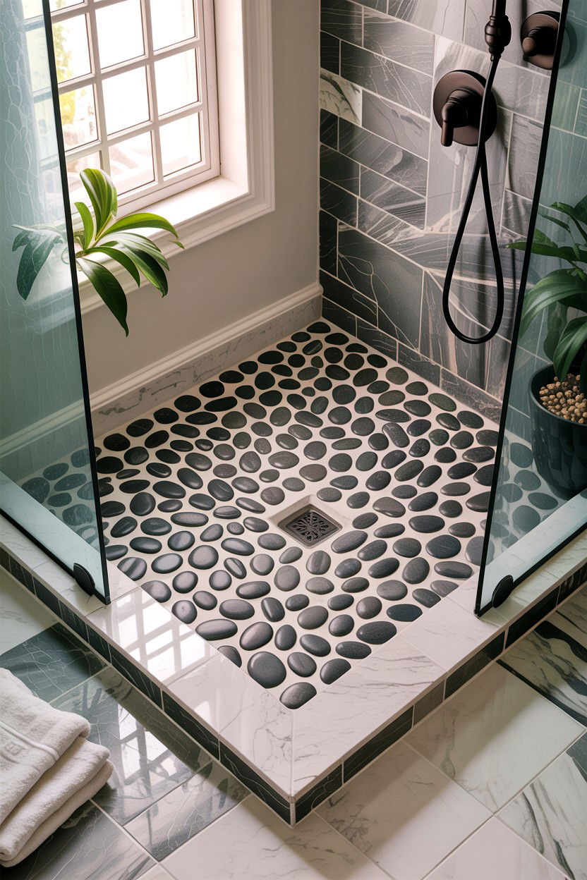 Pebble Shower Floor - 30 contractor bathroom ideas