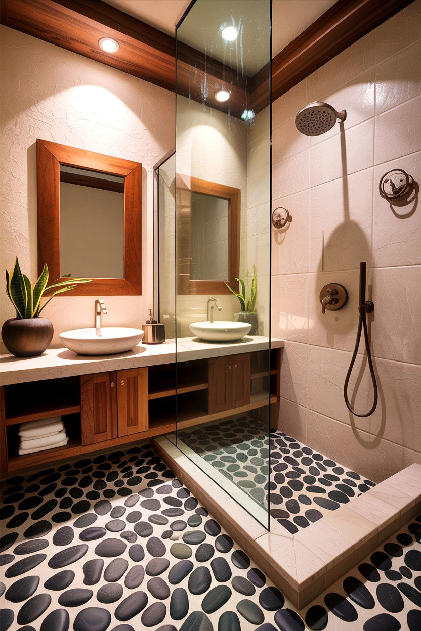 Pebble Shower Floor - 30 bathroom cooling ideas