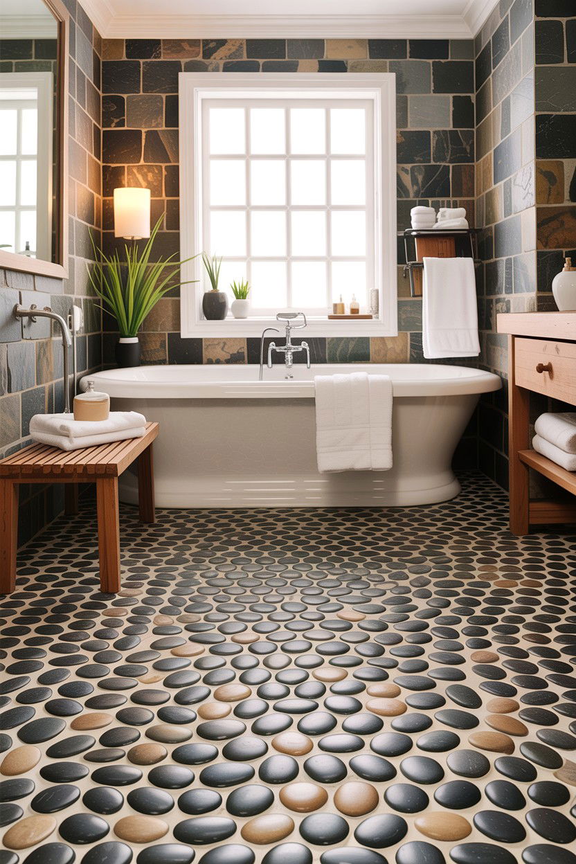 Pebble Tile Bathroom Floor - 30 alcove tub ideas