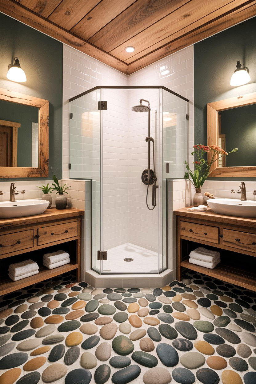 Pebble tile flooring - 30 home spa bathroom ideas