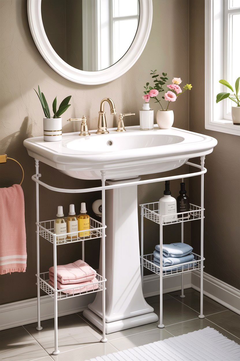 Pedestal Sink Organizer - 30 bathroom accessory styling ideas