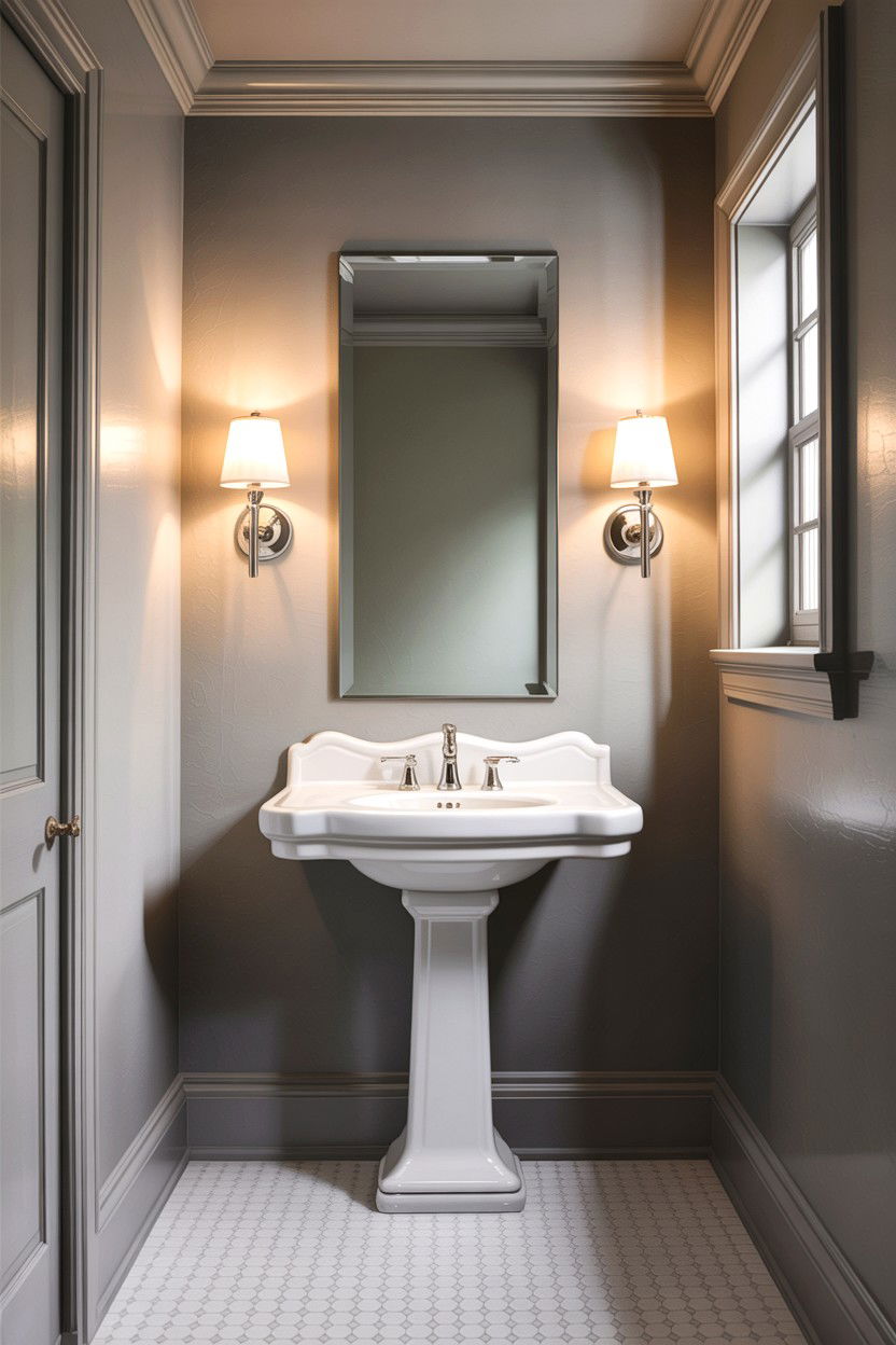 Pedestal Sink Symmetrical Sconces - 30 bathroom balance ideas