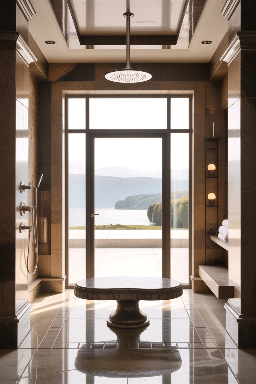 Pedestal shower bench - 30 bathroom built-in bench ideas