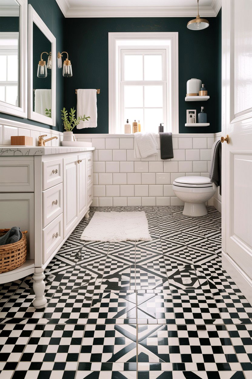 Peel and stick floor tile - 30 DIY bathroom ideas