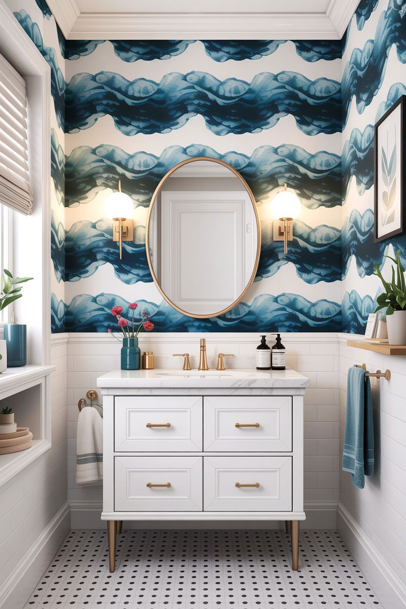 Peel and stick wallpaper bathroom - 30 bathroom accent wall ideas