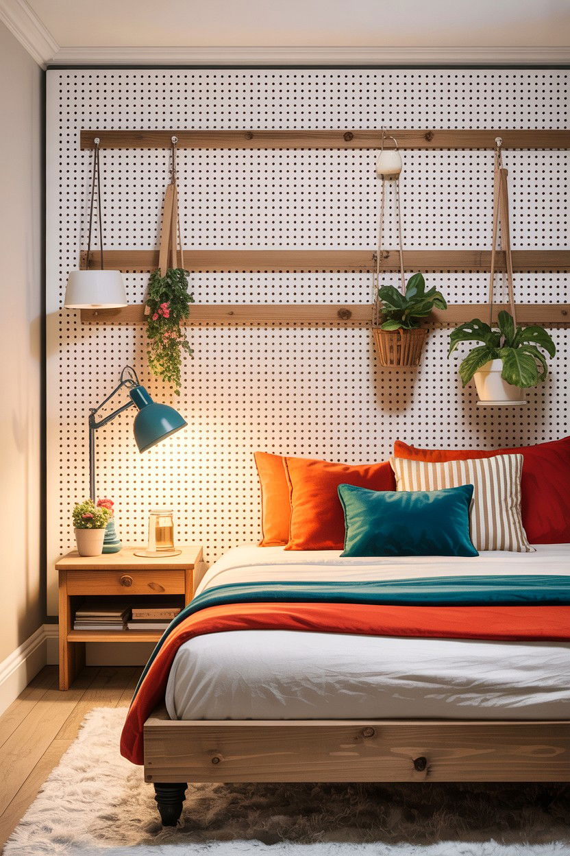Pegboard Headboard - 30 bedroom DIY headboard ideas